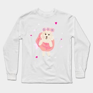 Rose Dress Cute Maltipoo Dog Long Sleeve T-Shirt